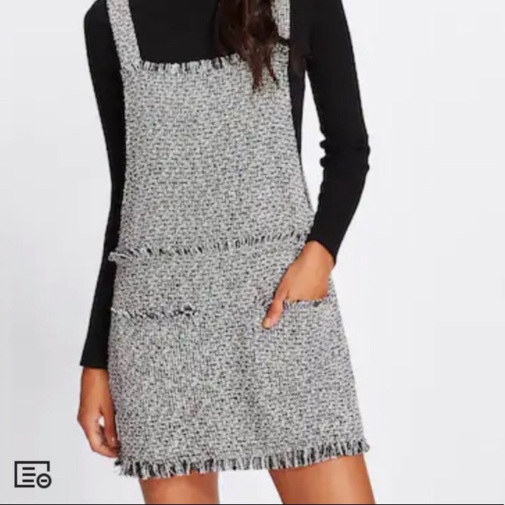 Fringe Tweed Overall Dress